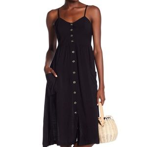 NWT Nordstrom Good Luck Gem Button Down Spaghetti Strap Midi Dress